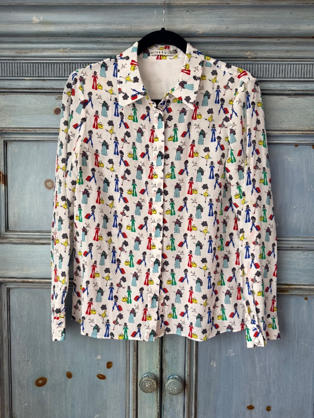 Alice + Olivia Wella Silk Blouse in Pasport Staceface Size M
